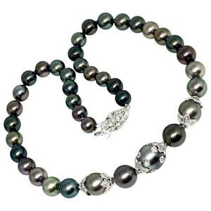 Diamond Tahitian Pearl Necklace 18k Gold 13.25 mm 17" Certified $19,690 822492